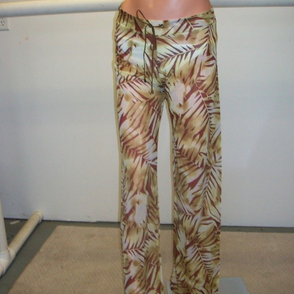 Sauvage Brown/Tan Leaf Pattern Pants Cover-Up Sm